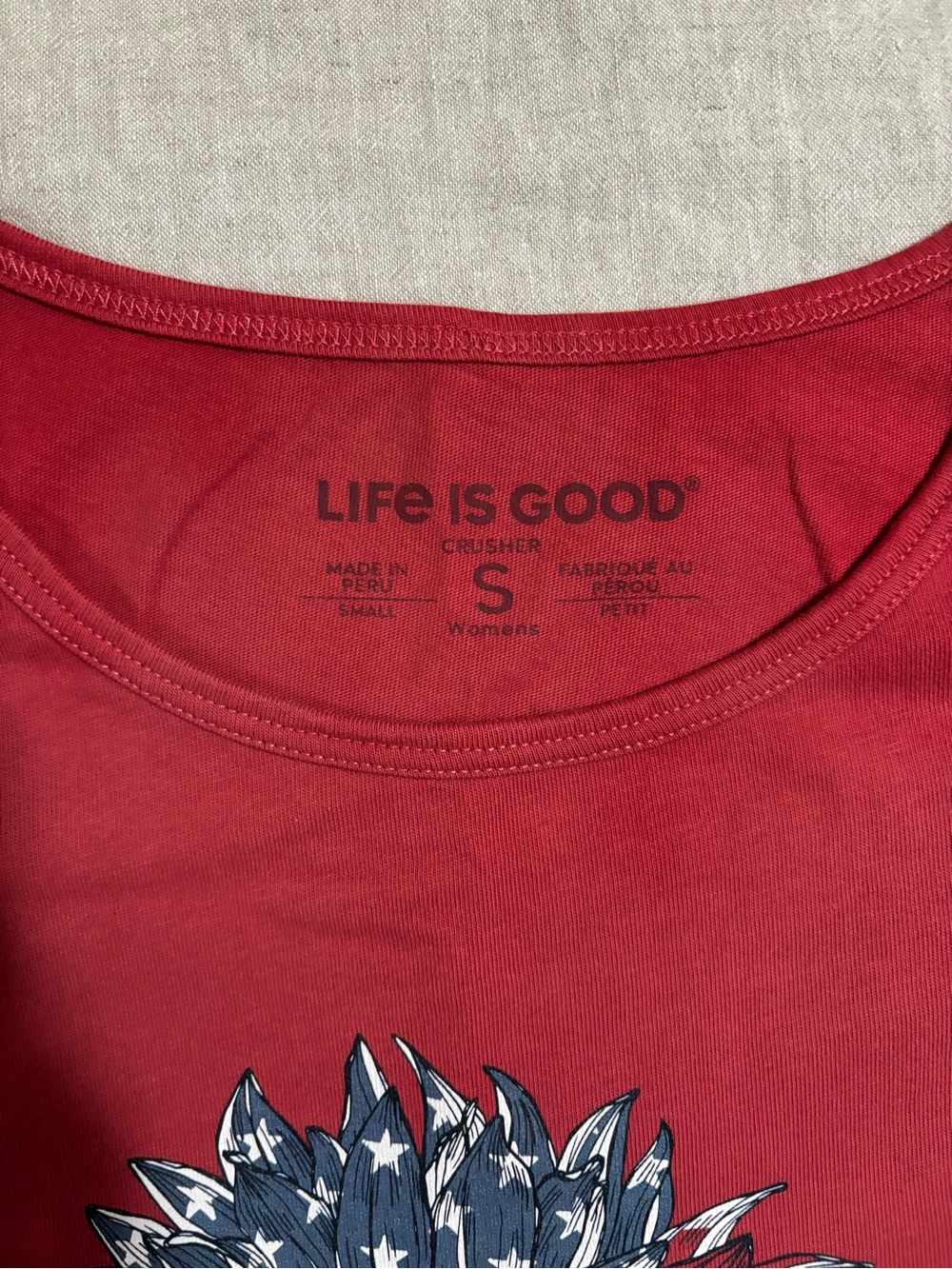 Life Is Good Red Tank Top with Flag Sunflower Graphic - Picture 3 of 4